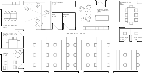 Plano de oficina para 9 o 10 puestos de trabajo