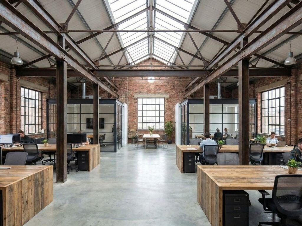 distribución de una nave industrial con oficinas