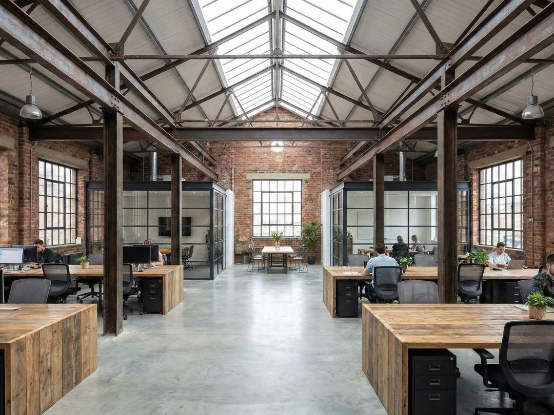 distribución de una nave industrial con oficinas